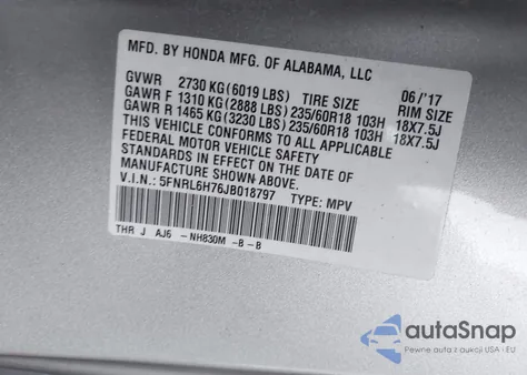 2018 Honda Odyssey Ex-L из США, поврежденный, VIN 5FNRL6H76JB018797